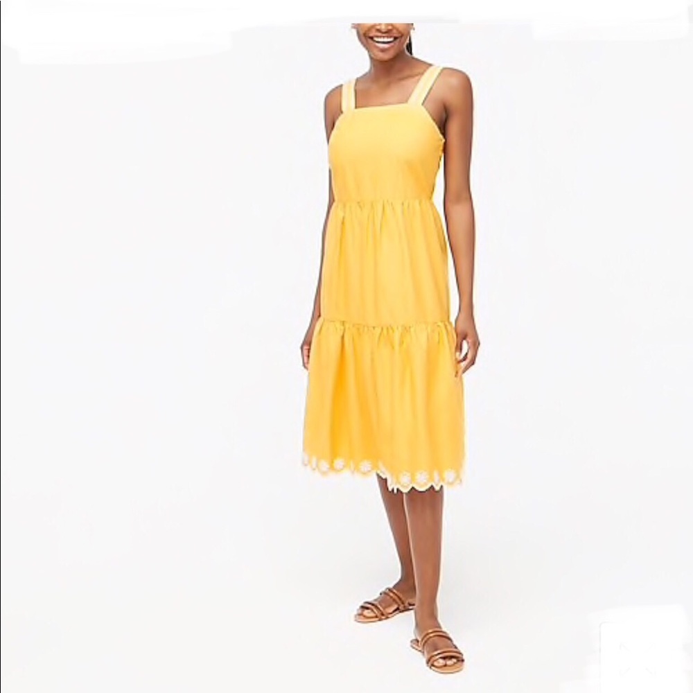 New J. Crew Embroidered Scalloped Tiered Dress - Picture 3 of 5